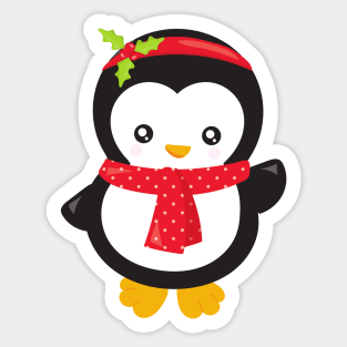 Christmas Penguin, Penguin With Scarf, Mistletoe Sticker